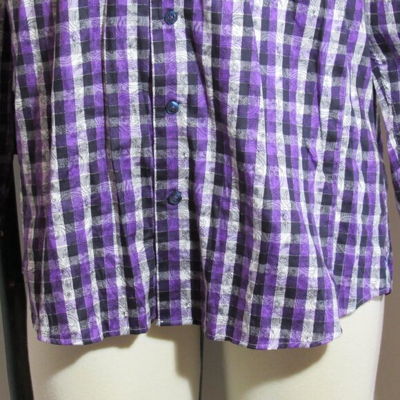 Au Noir Limited Edition Purple Plaid Floral Flip Cuffs Mens Shirt XL or Size 6 - Picture 4 of 12